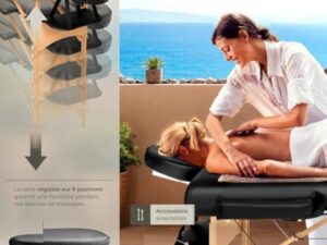 TecTake® Table de Massage Pliante Professionnelle 3 Zones Massage et Relaxation Bois Table Esthetique Professionnel Cosmetique Lit de Massage Portable Repose Bras & Housse de Transport - Noir