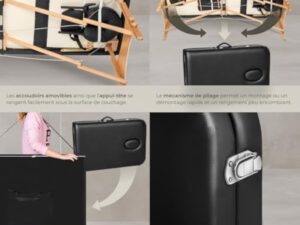 TecTake® Table de Massage Pliante Professionnelle 3 Zones Massage et Relaxation Bois Table Esthetique Professionnel Cosmetique Lit de Massage Portable Repose Bras & Housse de Transport - Noir