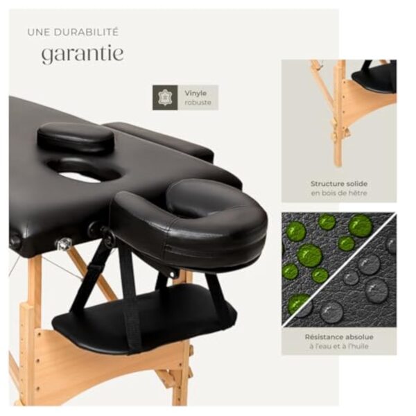 TecTake® Table de Massage Pliante Professionnelle 3 Zones Massage et Relaxation Bois Table Esthetique Professionnel Cosmetique Lit de Massage Portable Repose Bras & Housse de Transport - Noir – Image 10
