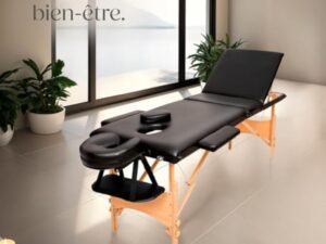 TecTake® Table de Massage Pliante Professionnelle 3 Zones Massage et Relaxation Bois Table Esthetique Professionnel Cosmetique Lit de Massage Portable Repose Bras & Housse de Transport - Noir