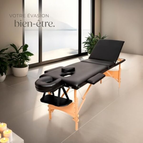 TecTake® Table de Massage Pliante Professionnelle 3 Zones Massage et Relaxation Bois Table Esthetique Professionnel Cosmetique Lit de Massage Portable Repose Bras & Housse de Transport - Noir – Image 11