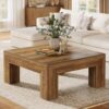 Tribesigns Table Basse Carrée pour Salon, 100 x 100 x 50 cm, Table de Salon Bois, Table d'appoint Farmhouse en MDF avec Pieds en Bois Robustes, Marron Rustique