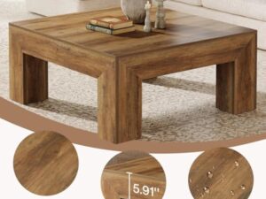 Tribesigns Table Basse Carrée pour Salon, 100 x 100 x 50 cm, Table de Salon Bois, Table d'appoint Farmhouse en MDF avec Pieds en Bois Robustes, Marron Rustique