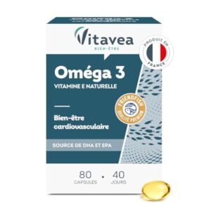 VITAVEA BIEN-ETRE - Omega 3 Vitamine E Naturelle - Huile de Poissons Sauvages Qualité Premium - Source d'EPA et DHA - Bien-être cardiovasculaire - 80 Capsules - 40 jours - Fabriqué en France