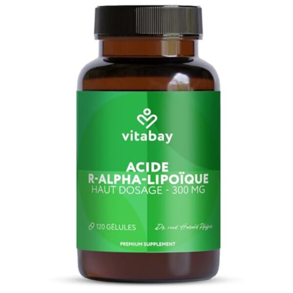 Vitabay Alpha Lipoic Acid 300 mg - 120 Gélules d'Acide Alpha-Lipoïque Végan et sans Additifs à Haut Dosage et à Libération Prolongée - ALA aux Huiles de Lin, Colza et Noix - Vérifié en Laboratoire