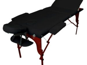 Vivezen - Table de Massage Pliante 3 Zones en Bois foncé avec Panneau Reiki + Accessoires et Housse de Transport - Noir