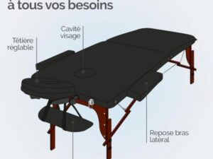 Vivezen - Table de Massage Pliante 2 Zones en Bois foncé avec Panneau Reiki + Accessoires et Housse de Transport - Noir