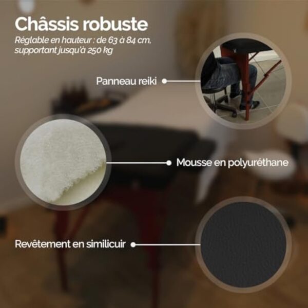 Vivezen - Table de Massage Pliante 3 Zones en Bois foncé avec Panneau Reiki + Accessoires et Housse de Transport - Noir – Image 6