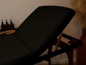 Vivezen - Table de Massage Pliante 3 Zones en Bois foncé avec Panneau Reiki + Accessoires et Housse de Transport - Noir
