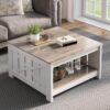YITAHOME Table Basse Carrée en Bois avec Rangement, Table Basse Moderne Rustique pour Le Salon, Style Ferme, pour Le Salon avec Compartiment de Rangement à moitié Ouvert