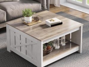 YITAHOME Table Basse Carrée en Bois avec Rangement, Table Basse Moderne Rustique pour Le Salon, Style Ferme, pour Le Salon avec Compartiment de Rangement à moitié Ouvert