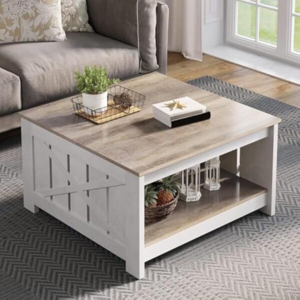 YITAHOME Table Basse Carrée en Bois avec Rangement, Table Basse Moderne Rustique pour Le Salon, Style Ferme, pour Le Salon avec Compartiment de Rangement à moitié Ouvert – Image 2