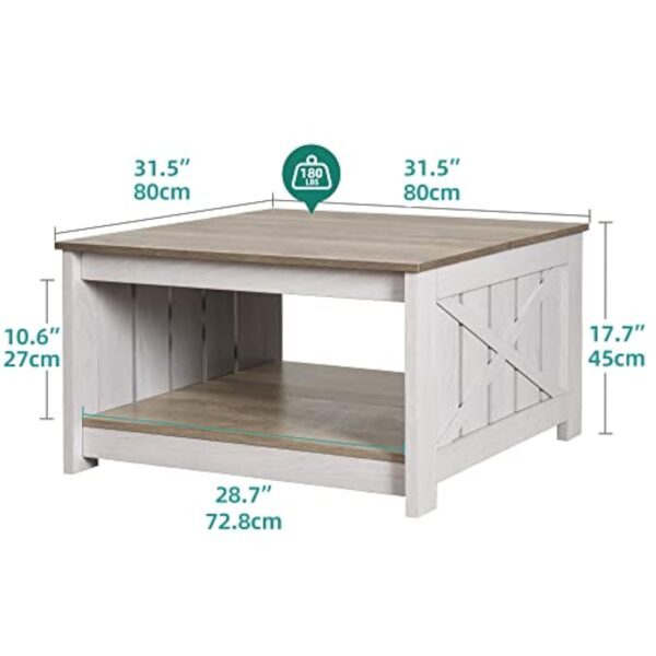 YITAHOME Table Basse Carrée en Bois avec Rangement, Table Basse Moderne Rustique pour Le Salon, Style Ferme, pour Le Salon avec Compartiment de Rangement à moitié Ouvert – Image 3