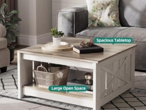 YITAHOME Table Basse Carrée en Bois avec Rangement, Table Basse Moderne Rustique pour Le Salon, Style Ferme, pour Le Salon avec Compartiment de Rangement à moitié Ouvert