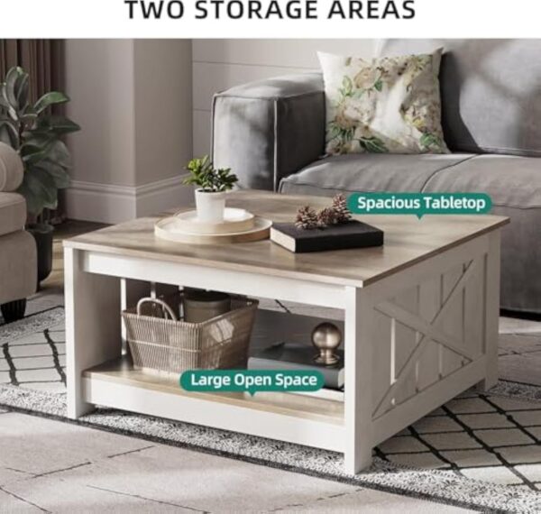 YITAHOME Table Basse Carrée en Bois avec Rangement, Table Basse Moderne Rustique pour Le Salon, Style Ferme, pour Le Salon avec Compartiment de Rangement à moitié Ouvert – Image 4