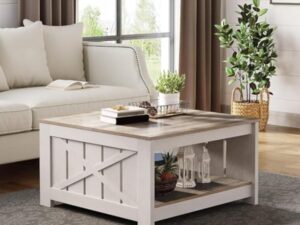 YITAHOME Table Basse Carrée en Bois avec Rangement, Table Basse Moderne Rustique pour Le Salon, Style Ferme, pour Le Salon avec Compartiment de Rangement à moitié Ouvert