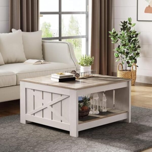YITAHOME Table Basse Carrée en Bois avec Rangement, Table Basse Moderne Rustique pour Le Salon, Style Ferme, pour Le Salon avec Compartiment de Rangement à moitié Ouvert – Image 5