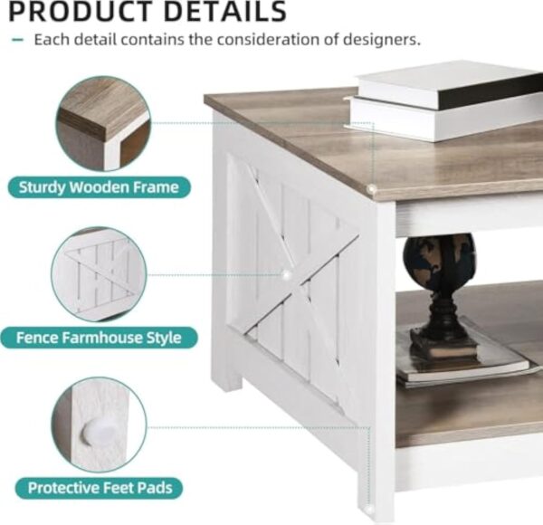 YITAHOME Table Basse Carrée en Bois avec Rangement, Table Basse Moderne Rustique pour Le Salon, Style Ferme, pour Le Salon avec Compartiment de Rangement à moitié Ouvert – Image 6