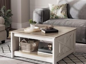 YITAHOME Table Basse Carrée en Bois avec Rangement, Table Basse Moderne Rustique pour Le Salon, Style Ferme, pour Le Salon avec Compartiment de Rangement à moitié Ouvert