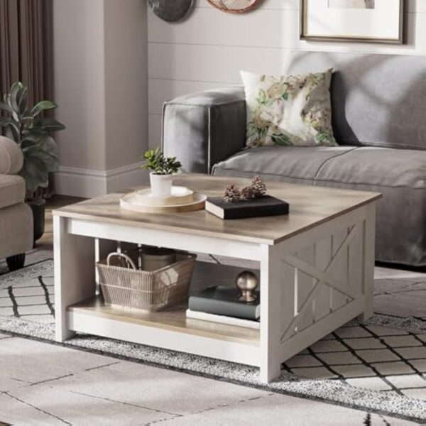 YITAHOME Table Basse Carrée en Bois avec Rangement, Table Basse Moderne Rustique pour Le Salon, Style Ferme, pour Le Salon avec Compartiment de Rangement à moitié Ouvert – Image 7
