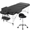 Yaheetech Ensemble de Table de Massage avec Tabouret de Massage à roulettes Réglable 46,5-61 cm Pivotant Lit de Massage Pliable réglable en Hauteur avec appuie-tête Noir