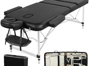 Yaheetech Ensemble de Table de Massage avec Tabouret de Massage à roulettes Réglable 46,5-61 cm Pivotant Lit de Massage Pliable réglable en Hauteur avec appuie-tête Noir