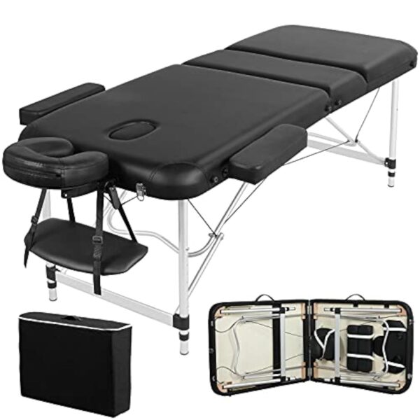 Yaheetech Ensemble de Table de Massage avec Tabouret de Massage à roulettes Réglable 46,5-61 cm Pivotant Lit de Massage Pliable réglable en Hauteur avec appuie-tête Noir – Image 3
