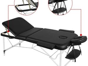 Yaheetech Ensemble de Table de Massage avec Tabouret de Massage à roulettes Réglable 46,5-61 cm Pivotant Lit de Massage Pliable réglable en Hauteur avec appuie-tête Noir
