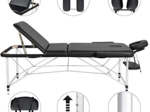 Yaheetech Ensemble de Table de Massage avec Tabouret de Massage à roulettes Réglable 46,5-61 cm Pivotant Lit de Massage Pliable réglable en Hauteur avec appuie-tête Noir