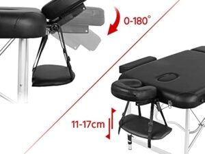 Yaheetech Ensemble de Table de Massage avec Tabouret de Massage à roulettes Réglable 46,5-61 cm Pivotant Lit de Massage Pliable réglable en Hauteur avec appuie-tête Noir