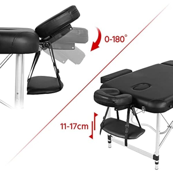 Yaheetech Ensemble de Table de Massage avec Tabouret de Massage à roulettes Réglable 46,5-61 cm Pivotant Lit de Massage Pliable réglable en Hauteur avec appuie-tête Noir – Image 8