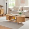 [en.casa] Table Basse avec Portes Coulissantes et Compartiments de Rangement Table d'Appoint Massif Intemporel Style Scandinave Salon Séjour Bureau MDF Bambou Bois 120 x 55 x 40 cm Naturel