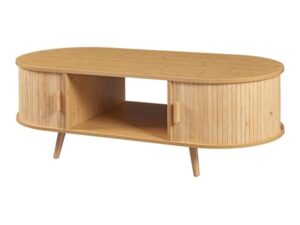 [en.casa] Table Basse avec Portes Coulissantes et Compartiments de Rangement Table d'Appoint Massif Intemporel Style Scandinave Salon Séjour Bureau MDF Bambou Bois 120 x 55 x 40 cm Naturel