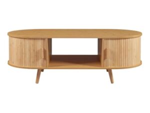 [en.casa] Table Basse avec Portes Coulissantes et Compartiments de Rangement Table d'Appoint Massif Intemporel Style Scandinave Salon Séjour Bureau MDF Bambou Bois 120 x 55 x 40 cm Naturel