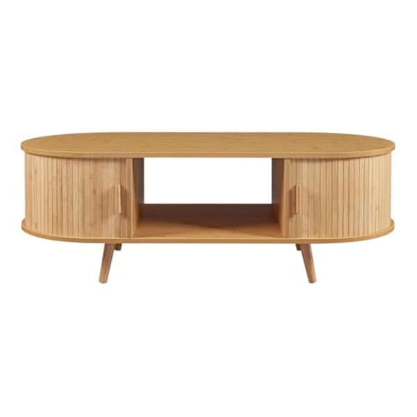 [en.casa] Table Basse avec Portes Coulissantes et Compartiments de Rangement Table d'Appoint Massif Intemporel Style Scandinave Salon Séjour Bureau MDF Bambou Bois 120 x 55 x 40 cm Naturel – Image 6