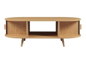[en.casa] Table Basse avec Portes Coulissantes et Compartiments de Rangement Table d'Appoint Massif Intemporel Style Scandinave Salon Séjour Bureau MDF Bambou Bois 120 x 55 x 40 cm Naturel