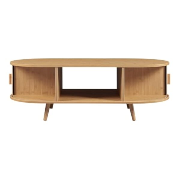 [en.casa] Table Basse avec Portes Coulissantes et Compartiments de Rangement Table d'Appoint Massif Intemporel Style Scandinave Salon Séjour Bureau MDF Bambou Bois 120 x 55 x 40 cm Naturel – Image 7