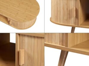 [en.casa] Table Basse avec Portes Coulissantes et Compartiments de Rangement Table d'Appoint Massif Intemporel Style Scandinave Salon Séjour Bureau MDF Bambou Bois 120 x 55 x 40 cm Naturel