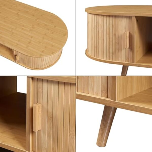 [en.casa] Table Basse avec Portes Coulissantes et Compartiments de Rangement Table d'Appoint Massif Intemporel Style Scandinave Salon Séjour Bureau MDF Bambou Bois 120 x 55 x 40 cm Naturel – Image 8