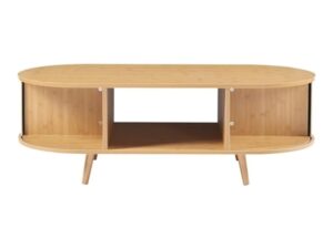 [en.casa] Table Basse avec Portes Coulissantes et Compartiments de Rangement Table d'Appoint Massif Intemporel Style Scandinave Salon Séjour Bureau MDF Bambou Bois 120 x 55 x 40 cm Naturel