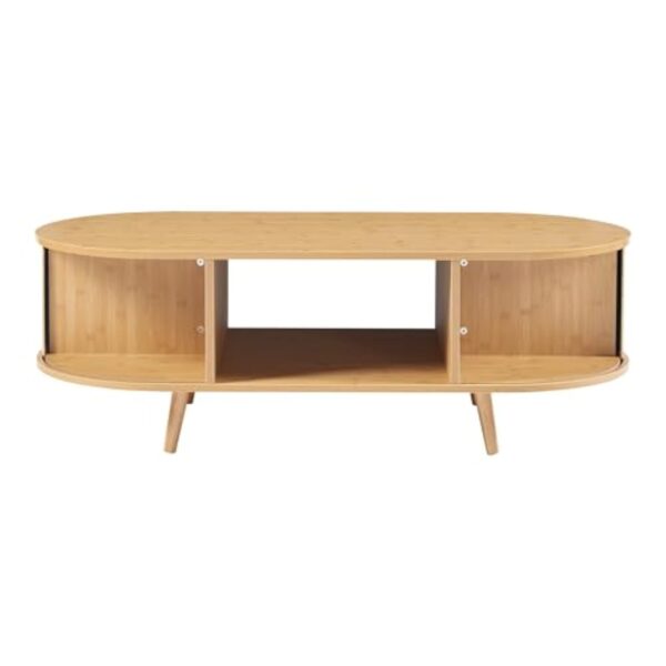[en.casa] Table Basse avec Portes Coulissantes et Compartiments de Rangement Table d'Appoint Massif Intemporel Style Scandinave Salon Séjour Bureau MDF Bambou Bois 120 x 55 x 40 cm Naturel – Image 9
