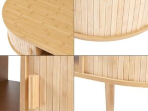 [en.casa] Table Basse avec Portes Coulissantes et Compartiments de Rangement Table d'Appoint Massif Intemporel Style Scandinave Salon Séjour Bureau MDF Bambou Bois 120 x 55 x 40 cm Naturel