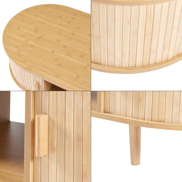 [en.casa] Table Basse avec Portes Coulissantes et Compartiments de Rangement Table d'Appoint Massif Intemporel Style Scandinave Salon Séjour Bureau MDF Bambou Bois 120 x 55 x 40 cm Naturel – Image 10