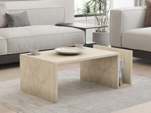 Hanah Home Élégante Table à café, Travertine, 86,8 x 32,4 x 50 cm, 100% mélamine, épaisseur 18 mm, Montage Mural, Design élégant en marbre