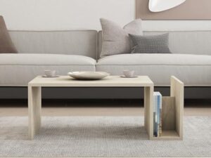 Hanah Home Élégante Table à café, Travertine, 86,8 x 32,4 x 50 cm, 100% mélamine, épaisseur 18 mm, Montage Mural, Design élégant en marbre