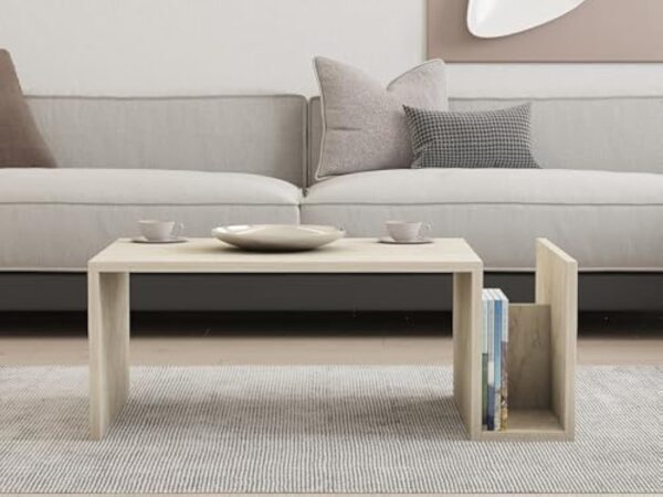 Hanah Home Élégante Table à café, Travertine, 86,8 x 32,4 x 50 cm, 100% mélamine, épaisseur 18 mm, Montage Mural, Design élégant en marbre – Image 4