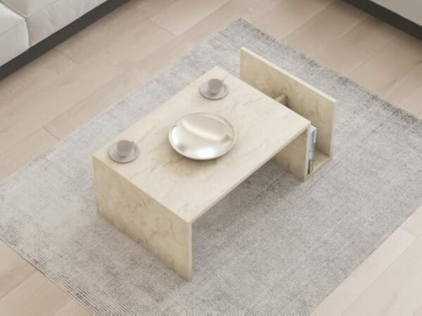 Hanah Home Élégante Table à café, Travertine, 86,8 x 32,4 x 50 cm, 100% mélamine, épaisseur 18 mm, Montage Mural, Design élégant en marbre – Image 5