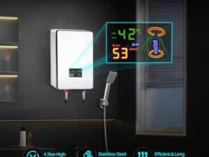 vinnyooc 230V 6500W Chauffe-eau électrique, 30-55 ℃ Chauffe-Eau Instantané, Tankless Chauffe-eau, Ballon Eau Chaude pour Salle de Bain Cuisine