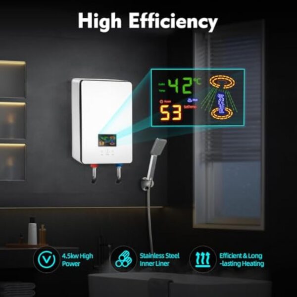 vinnyooc 230V 6500W Chauffe-eau électrique, 30-55 ℃ Chauffe-Eau Instantané, Tankless Chauffe-eau, Ballon Eau Chaude pour Salle de Bain Cuisine – Image 3