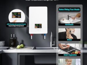 vinnyooc 230V 6500W Chauffe-eau électrique, 30-55 ℃ Chauffe-Eau Instantané, Tankless Chauffe-eau, Ballon Eau Chaude pour Salle de Bain Cuisine